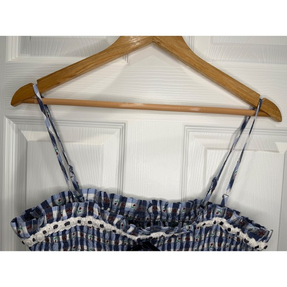 Damson Madder Blue Gingham Rose Smocked Ruffle Cami Top Size UK 16 / US 12 NWT - Picture 6 of 10